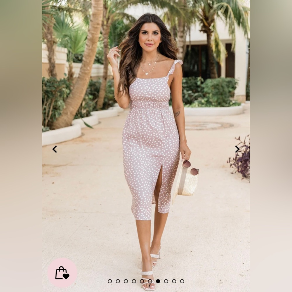 NEW Pink Lily Someone You Loved Taupe Printed Midi Dress